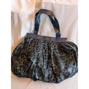 Dennis Basso Pleated Hobo Reversible 22x14 Boho Tote Animal Print Royal Blue